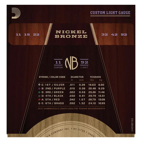 Cuerdas De Nickel P/ Guitarra Acústica 11-52 D'addario Nb1152