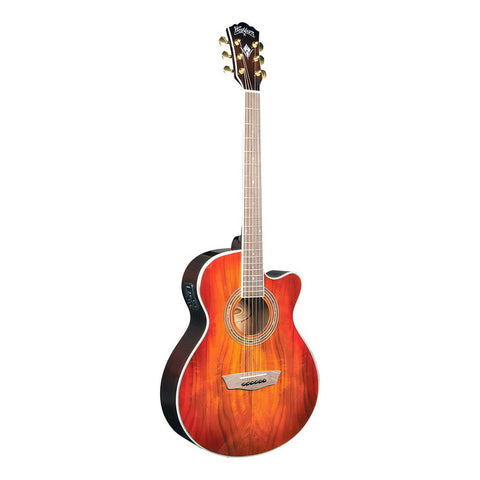 Guitarra Electroacústica Washburn Ea55g Mini Jumbo Tapa Koa Color Sunburst Orientación De La Mano Diestro
