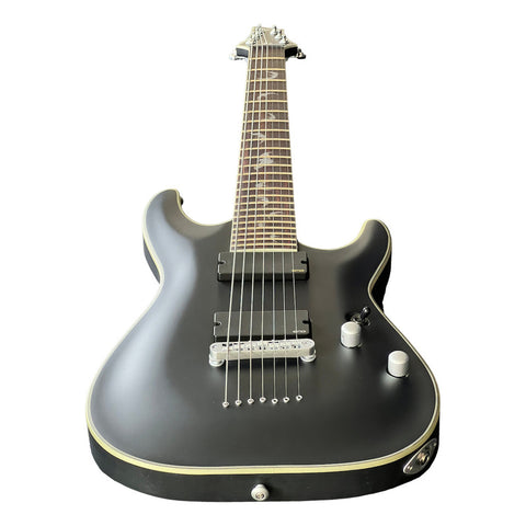 Guitarra Eléctrica Schecter Damien Platinum De 7 Bks, Color Negro Satinado, Diapasón De Palisandro, Material De Diapasón, Guía Para La Mano Derecha