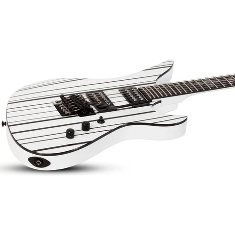 Guitarra Eléctrica Schecter Synyster Gates Signature Caoba Ebony Diestro Gloss White With Black Pin Stripes Ébano