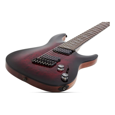 Guitarra 7 Cuerdas Schecter Omen Elite-7 Multiscale Black Ch Diestro Rojo Palo De Rosa