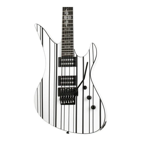Guitarra Eléctrica Schecter Synyster Gates Signature Caoba Ebony Diestro Gloss White With Black Pin Stripes Ébano