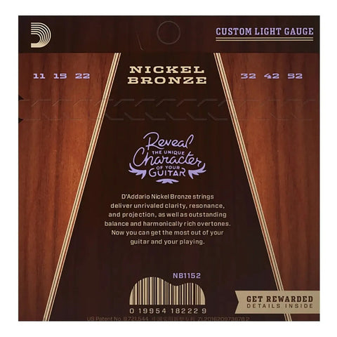 Cuerdas De Nickel P/ Guitarra Acústica 11-52 D'addario Nb1152
