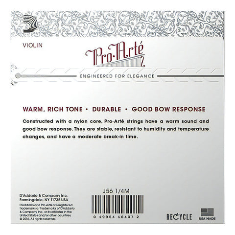 Daddario J56 1/4m Juego De Cuerdas Para Violín 1/4 Tensión M