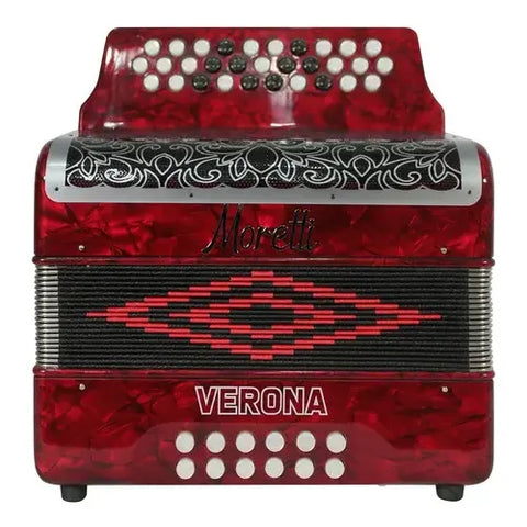 Moretti Verona Acordeón Botones Rojo Tono Fa Estuche Correas