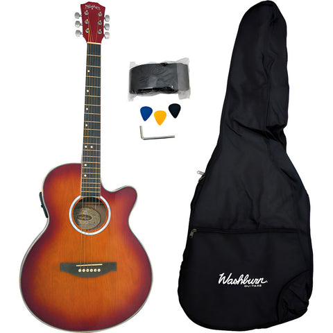 Pack Guitarra Electroacústica Cherry Washburn Wa45cepak Csu Sombreado Diestro