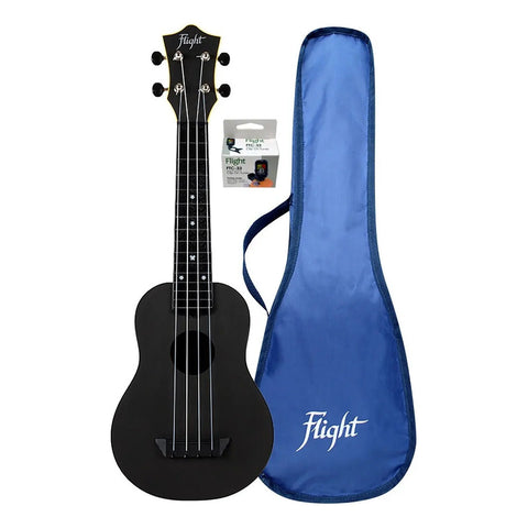 Ukulele Soprano Flight Tus35 Pack Con Funda Y Afinador Msi Negro