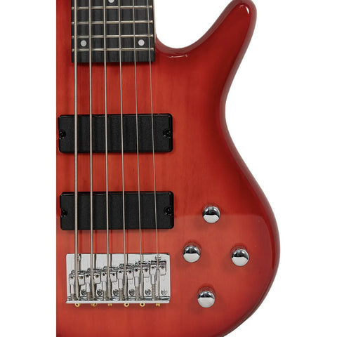 Bajo Eléctrico 6 Cuerdas Activo Mars Eb-6 Activo Red Diestro Rojo