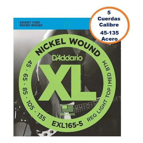 Cuerdas Para Bajo D'addario Exl165-5 De 5 Cuerdas, Calibre 45-135 De Níquel