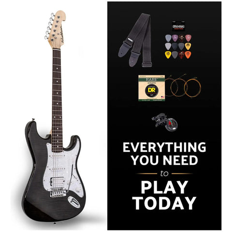 Pack Guitarra Washburn Sdftb-bndl-u Strato Trans Black Diestro Negro Maple